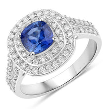 Load image into Gallery viewer, 1.96 Carat Genuine Blue Sapphire and White Diamond 18K White Gold Ring