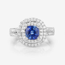 Load image into Gallery viewer, 1.96 Carat Genuine Blue Sapphire and White Diamond 18K White Gold Ring
