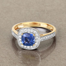 Load image into Gallery viewer, 1.31 Carat Genuine Blue Sapphire and White Diamond 18K Yellow Gold Ring