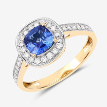 Load image into Gallery viewer, 1.31 Carat Genuine Blue Sapphire and White Diamond 18K Yellow Gold Ring