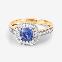 Load image into Gallery viewer, 1.31 Carat Genuine Blue Sapphire and White Diamond 18K Yellow Gold Ring