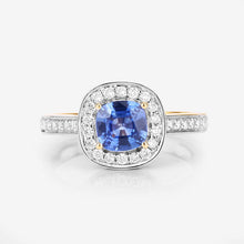 Load image into Gallery viewer, 1.31 Carat Genuine Blue Sapphire and White Diamond 18K Yellow Gold Ring
