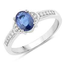 Load image into Gallery viewer, 1.05 Carat Genuine Blue Sapphire and White Diamond 10K White Gold Ring