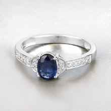 Load image into Gallery viewer, 1.05 Carat Genuine Blue Sapphire and White Diamond 10K White Gold Ring