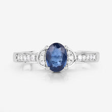 Load image into Gallery viewer, 1.05 Carat Genuine Blue Sapphire and White Diamond 10K White Gold Ring