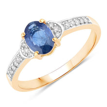 Load image into Gallery viewer, 1.05 Carat Genuine Blue Sapphire and White Diamond 10K Yellow Gold Ring