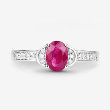 Load image into Gallery viewer, 0.95 Carat Genuine Ruby and White Diamond 10K White Gold Ring