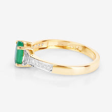 Load image into Gallery viewer, 0.82 Carat Genuine Zambian Emerald and White Diamond 14K Yellow Gold Ring