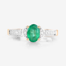 Load image into Gallery viewer, 0.82 Carat Genuine Zambian Emerald and White Diamond 14K Yellow Gold Ring