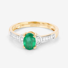 Load image into Gallery viewer, 0.82 Carat Genuine Zambian Emerald and White Diamond 14K Yellow Gold Ring