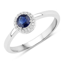Load image into Gallery viewer, 0.52 Carat Genuine Blue Sapphire and White Diamond 14K White Gold Ring