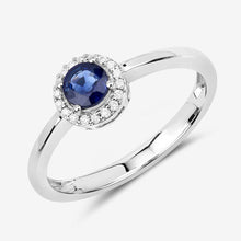Load image into Gallery viewer, 0.52 Carat Genuine Blue Sapphire and White Diamond 14K White Gold Ring