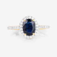Load image into Gallery viewer, 1.82 Carat Genuine Blue Sapphire and White Diamond 14K Yellow Gold Ring