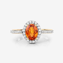 Load image into Gallery viewer, 1.66 Carat Genuine Spessartite Garnet and White Diamond 14K Yellow Gold Ring