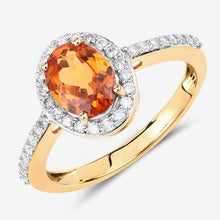 Load image into Gallery viewer, 1.66 Carat Genuine Spessartite Garnet and White Diamond 14K Yellow Gold Ring