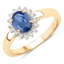 Load image into Gallery viewer, 1.11 Carat Genuine Blue Sapphire and White Diamond 10K Yellow Gold Ring