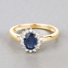 Load image into Gallery viewer, 1.11 Carat Genuine Blue Sapphire and White Diamond 10K Yellow Gold Ring