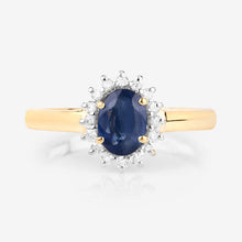Load image into Gallery viewer, 1.11 Carat Genuine Blue Sapphire and White Diamond 10K Yellow Gold Ring