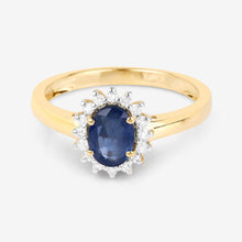 Load image into Gallery viewer, 1.11 Carat Genuine Blue Sapphire and White Diamond 10K Yellow Gold Ring
