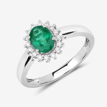 Load image into Gallery viewer, 0.86 Carat Genuine Zambian Emerald and White Diamond 14K White Gold Ring