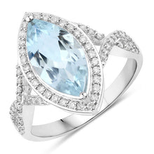 Load image into Gallery viewer, 2.24 Carat Genuine Aquamarine and White Diamond 14K White Gold Ring