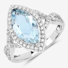 Load image into Gallery viewer, 2.24 Carat Genuine Aquamarine and White Diamond 14K White Gold Ring