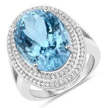 Load image into Gallery viewer, 12.89 Carat Genuine Aquamarine and White Diamond 14K White Gold Ring