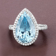 Load image into Gallery viewer, 13.42 Carat Genuine Aquamarine and White Diamond 14K White Gold Ring