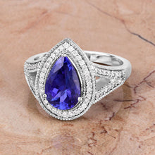 Load image into Gallery viewer, 2.60 Carat Genuine Tanzanite and White Diamond 14K White Gold Ring