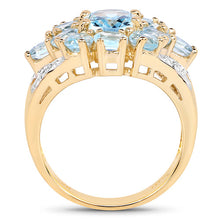 Load image into Gallery viewer, 14K Yellow Gold Plated 4.28 Carat Genuine Blue Topaz .925 Sterling Silver Ring