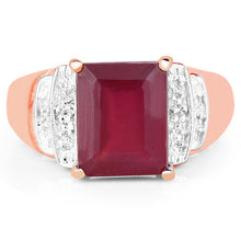 Load image into Gallery viewer, 14K Rose Gold Plated 4.26 Carat Genuine Glass Filled Ruby and White Topaz .925 Sterling Silver Ring