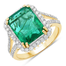 Load image into Gallery viewer, IGI Certified 6.96 Carat Genuine Zambian Emerald and White Diamond 14K Yellow Gold Ring
