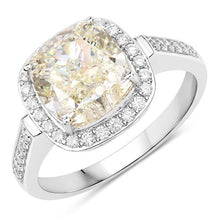 Load image into Gallery viewer, IGI Certified 4.02 Carat Genuine Light Yellow Diamond Center and 0.36cttw White Diamond 18K White Gold Ring (4.38cttw)