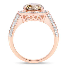 Load image into Gallery viewer, IGI Certified 3.01 Carat Genuine Brown Diamond Center and 0.52cttw White Diamond 18K Rose Gold Ring (3.53cttw)