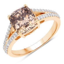 Load image into Gallery viewer, IGI Certified 3.03 Carat Genuine Brown Diamond Center and 0.32cttw White Diamond 18K Yellow Gold Ring (3.35cttw)