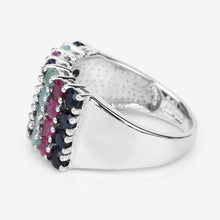 Load image into Gallery viewer, "3.40 Carat Genuine Emerald, Ruby and Black Sapphire .925 Sterling Silver Ring