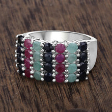 Load image into Gallery viewer, "3.40 Carat Genuine Emerald, Ruby and Black Sapphire .925 Sterling Silver Ring