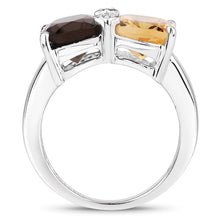 Load image into Gallery viewer, 5.01 Carat Genuine Smoky Quartz, Citrine and White Sapphire .925 Sterling Silver Ring