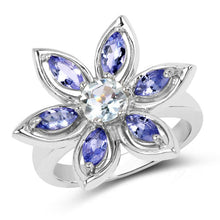 Load image into Gallery viewer, 1.34 Carat Genuine Aquamarine and Tanzanite .925 Sterling Silver Ring