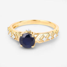Load image into Gallery viewer, 1.13 Carat Genuine Blue Sapphire and White Diamond 10K Yellow Gold Ring