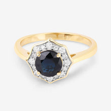 Load image into Gallery viewer, 1.34 Carat Genuine Blue Sapphire and White Diamond 10K Yellow Gold Ring
