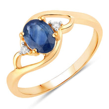 Load image into Gallery viewer, 0.98 Carat Genuine Blue Sapphire and White Diamond 10K Yellow Gold Ring