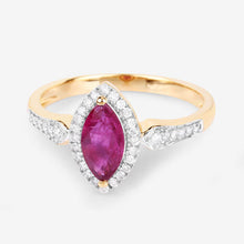 Load image into Gallery viewer, 0.96 Carat Genuine Ruby and White Diamond 14K Yellow Gold Ring