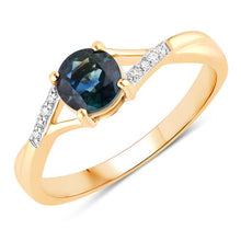 Load image into Gallery viewer, 0.88 Carat Genuine Blue Sapphire and White Diamond 14K Yellow Gold Ring