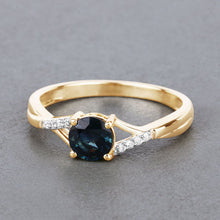 Load image into Gallery viewer, 0.88 Carat Genuine Blue Sapphire and White Diamond 14K Yellow Gold Ring
