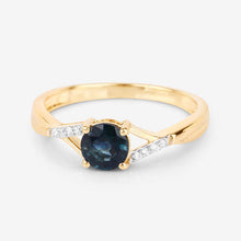 Load image into Gallery viewer, 0.88 Carat Genuine Blue Sapphire and White Diamond 14K Yellow Gold Ring