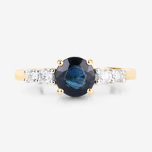 Load image into Gallery viewer, 1.38 Carat Genuine Blue Sapphire and White Diamond 14K Yellow Gold Ring