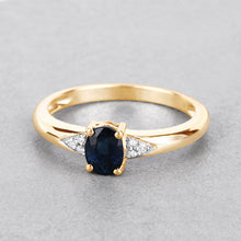 Load image into Gallery viewer, 0.84 Carat Genuine Blue Sapphire and White Diamond 14K Yellow Gold Ring