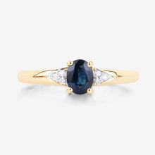 Load image into Gallery viewer, 0.84 Carat Genuine Blue Sapphire and White Diamond 14K Yellow Gold Ring
