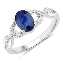 Load image into Gallery viewer, 1.12 Carat Genuine Blue Sapphire and White Diamond 14K White Gold Ring